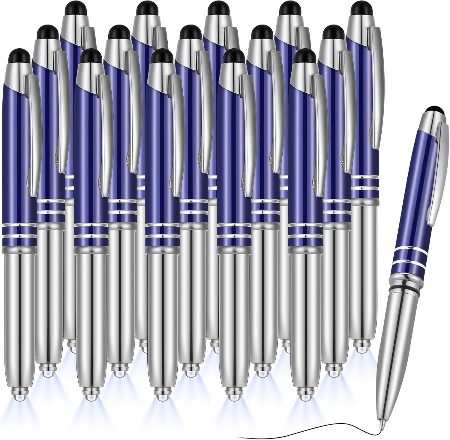 

3-in-1 Ballpoint Pen with LED Flashlight and Stylus Tip, 1.0 mm Black Ink Metal Pen for Touch Screens, Blue