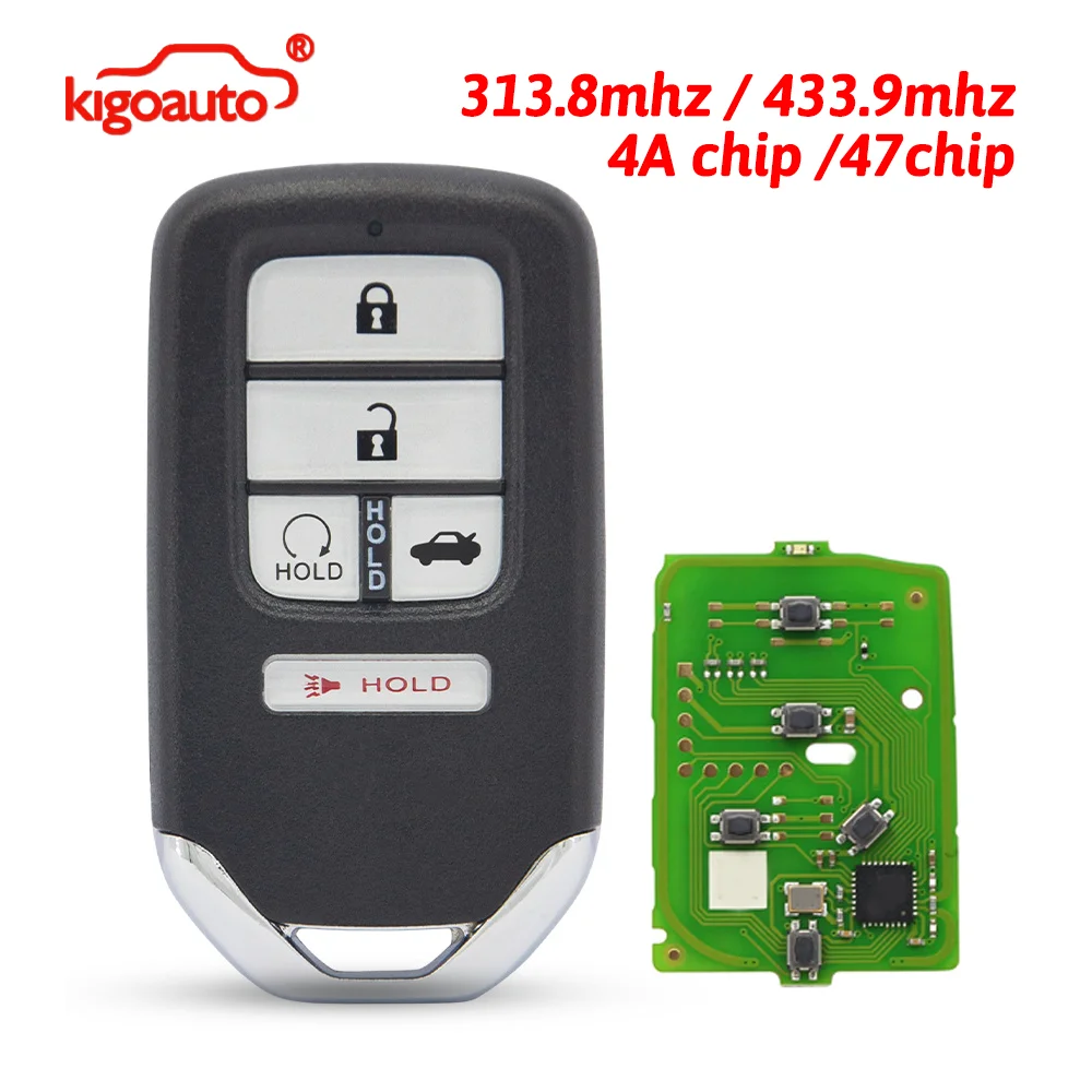 

Смарт-ключ kigoauto с 5 кнопками, 313.8/433.9 МГц, ID47/4A для Honda Civic Accord 2016-2021, FCC KR5V1X KR5V2X CWTWB1G0090