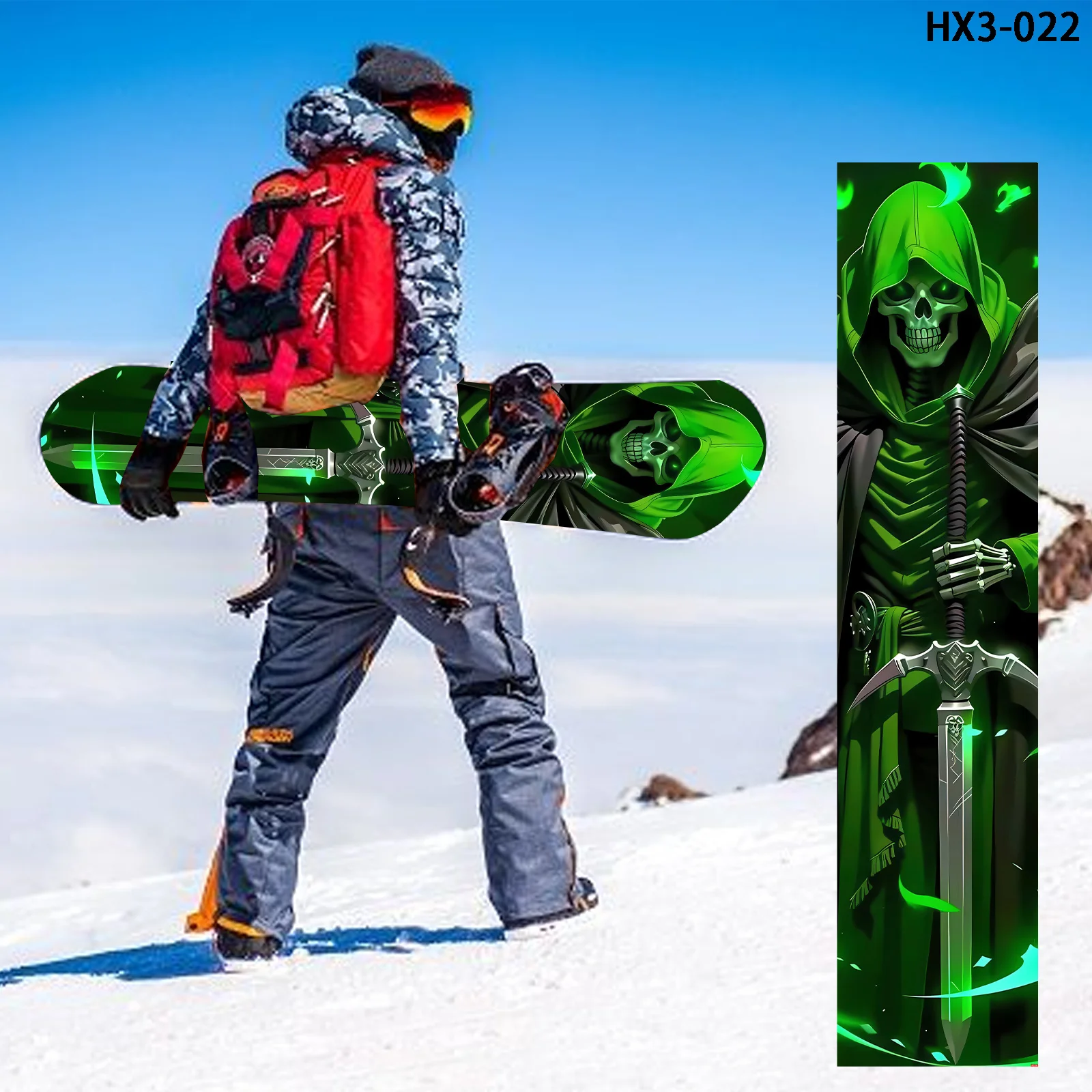 

1 крутая зеленая наклейка с изображением черепа для сноуборда, декоративная наклейка для сноуборда, персонализированная наклейка для сноуборда