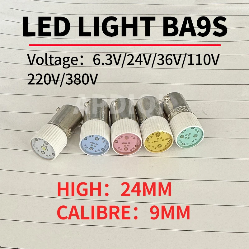 50PCS APDIQI Led Snap-on Signal Light Indicator E10 With Light Button Lamp Bead 6.3v12v24v36v110v220v380v Bulb BA9S Socket
