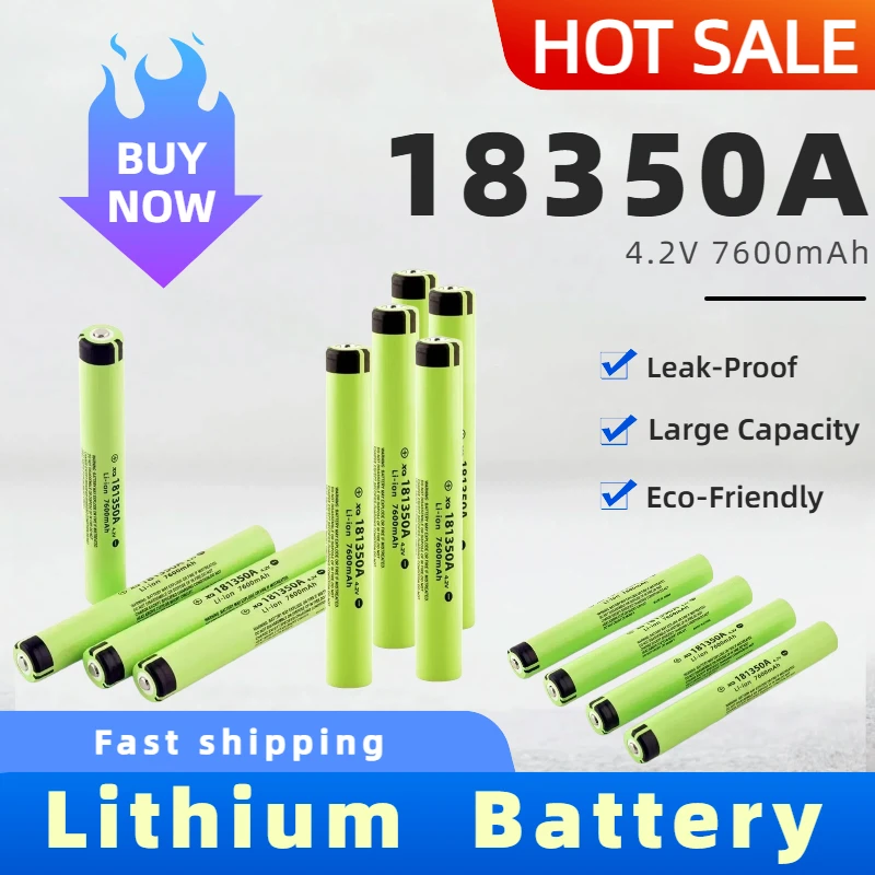 

181350A 4.2V 7600mAh High Capacity Li-ion Rechargeable Battery for Flashlights Torches LED Flashlights Latest Version