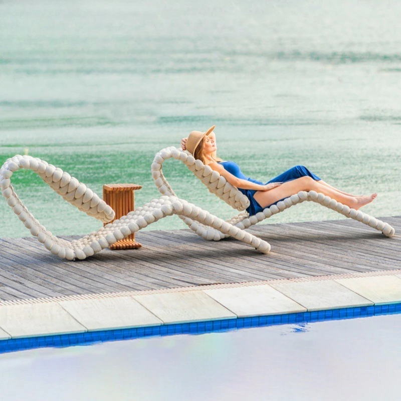 Nordic outdoor bed rattan villa outdoor open-air beach deck chair combination furniture