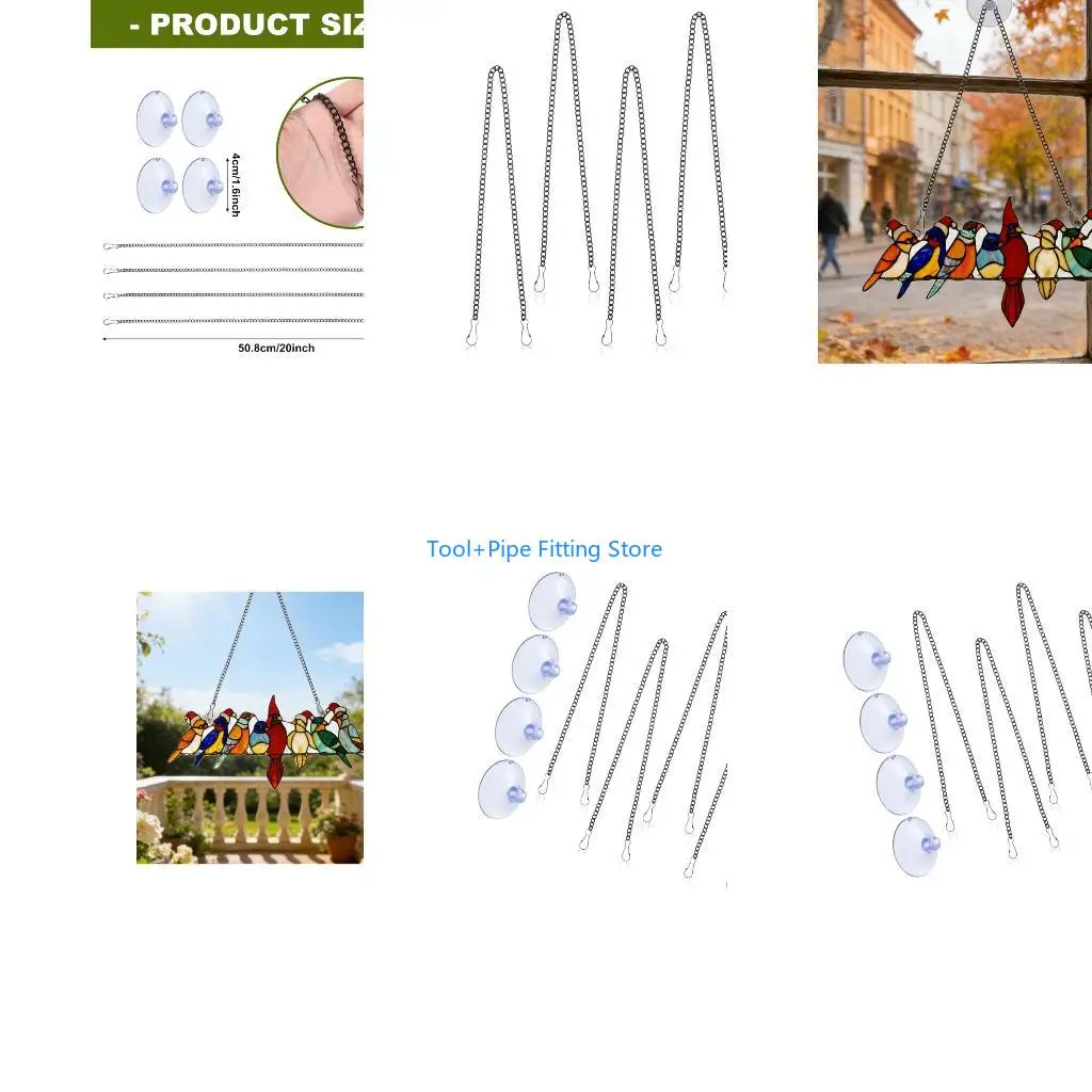F92B Practical Glass Window Hanging Chain with Suction Cup Hooks for Picture Frame