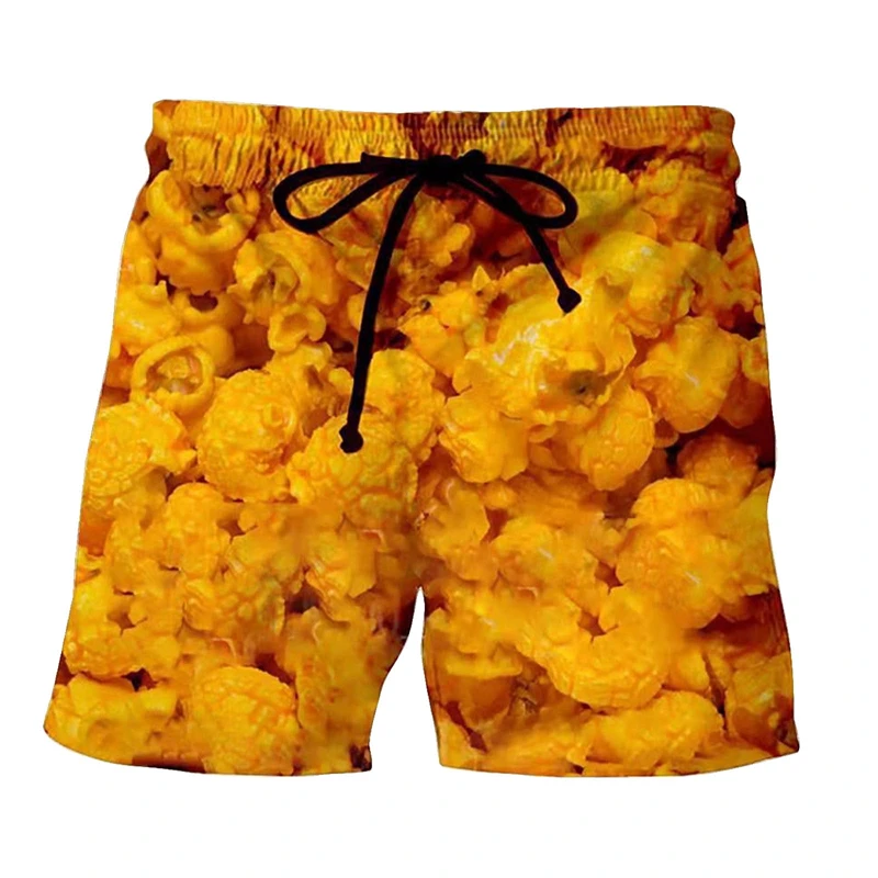 Short de plage graphique Delicious Food pour hommes, vêtements décontractés 3D, fromage, pizza, saucisse, pantalons courts College, troncs de planche pour garçons