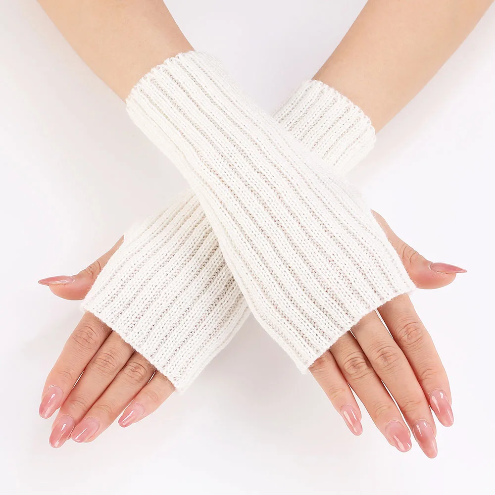 Guantes de medio dedo para mujer, guantes de invierno suaves y cálidos de lana tejida para el brazo, manopla suave y cálida de medio dedo,