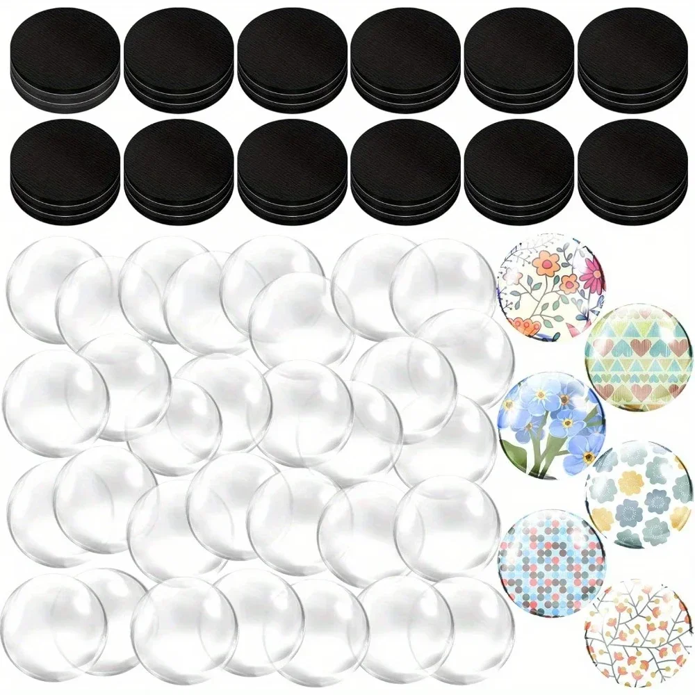 2026-50Sets Craft Magnets Glass Ceramic Ferrite Magnet with Adhesive Backing and Transparent Clear Glass for DIY Craft Fridge