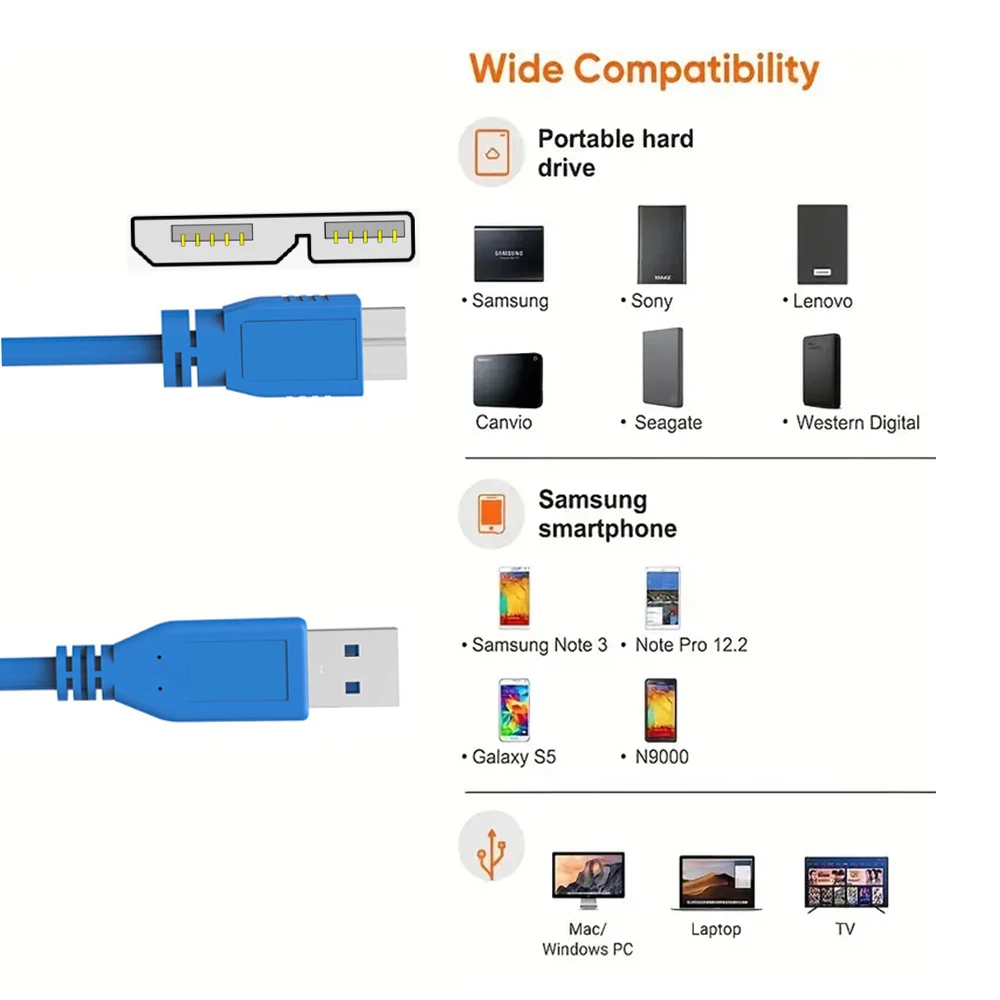 Krótki kabel Micro USB 3.0 Przenośny kabel USB 3.0 do Micro-B Kabel USB 3.0 do zewnętrznego dysku twardego do WD Lacie Hitachi Seagate