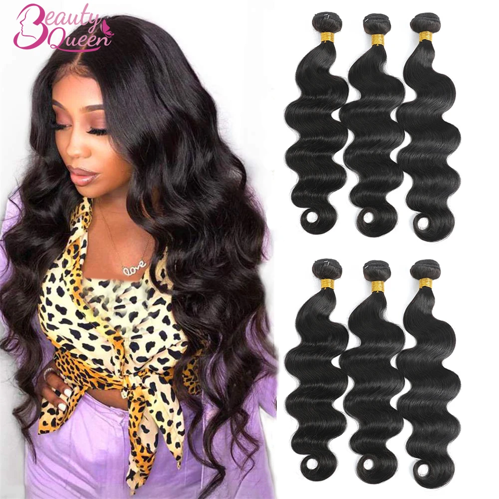 

BeautyQueen Brazilian Body Wave Human Hair 3 Bundles 30 Inch 10A Human Hair Weave Bundles Deals Double Weft Human Hair Tissage