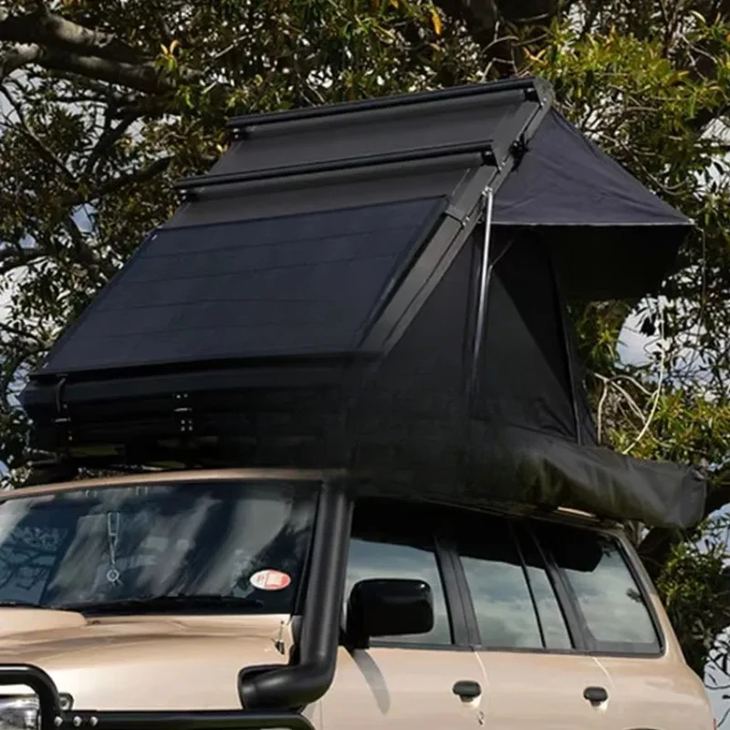 High Quality 3-4 Person Triangle Aluminum Hard Shell Rooftop Tent With Solar Panel Outdoor Camping Gear view 2