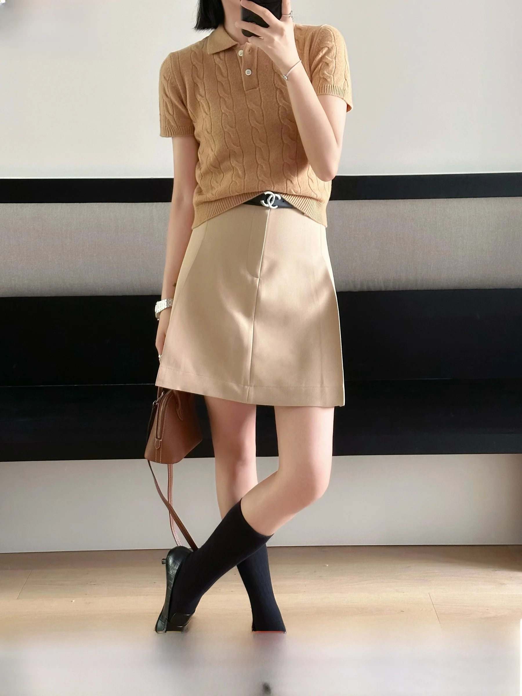 

TasyaVan Stylish Intellectual High Waist Slimming American Retro Half-length Skirt Fashionable Commute Korean Style Zipper De...