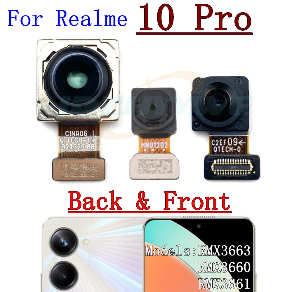 Modulo fotocamera anteriore posteriore per OPPO Realme 10 Pro + 10Pro anteriore piccolo rivolto indietro fotocamera principale cavo flessibile