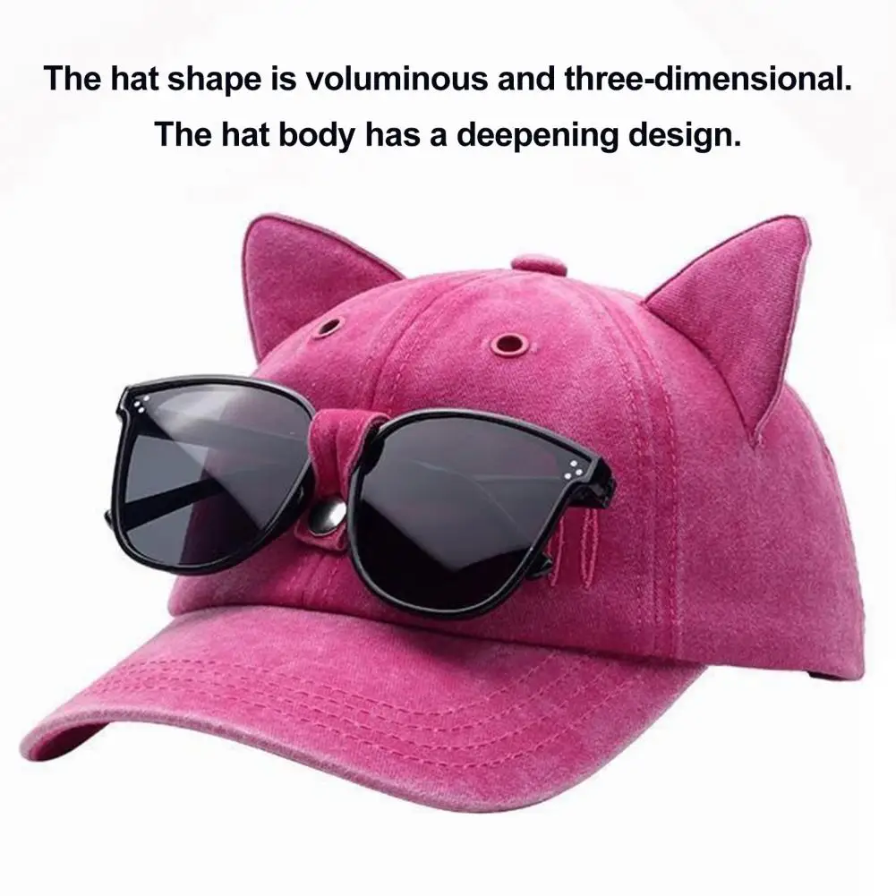 Cat Ear Hat for Women Cat Ear Trucker Hat with Detachable Sunglasses Adjustable Baseball Cap Vintage Washed Pilot Style Uv