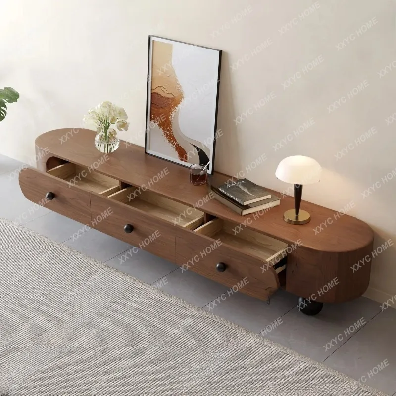 XXNew Mid-Century Walnut Coffee Table TV Cabinet Combo Storage Sideboard for Living Room