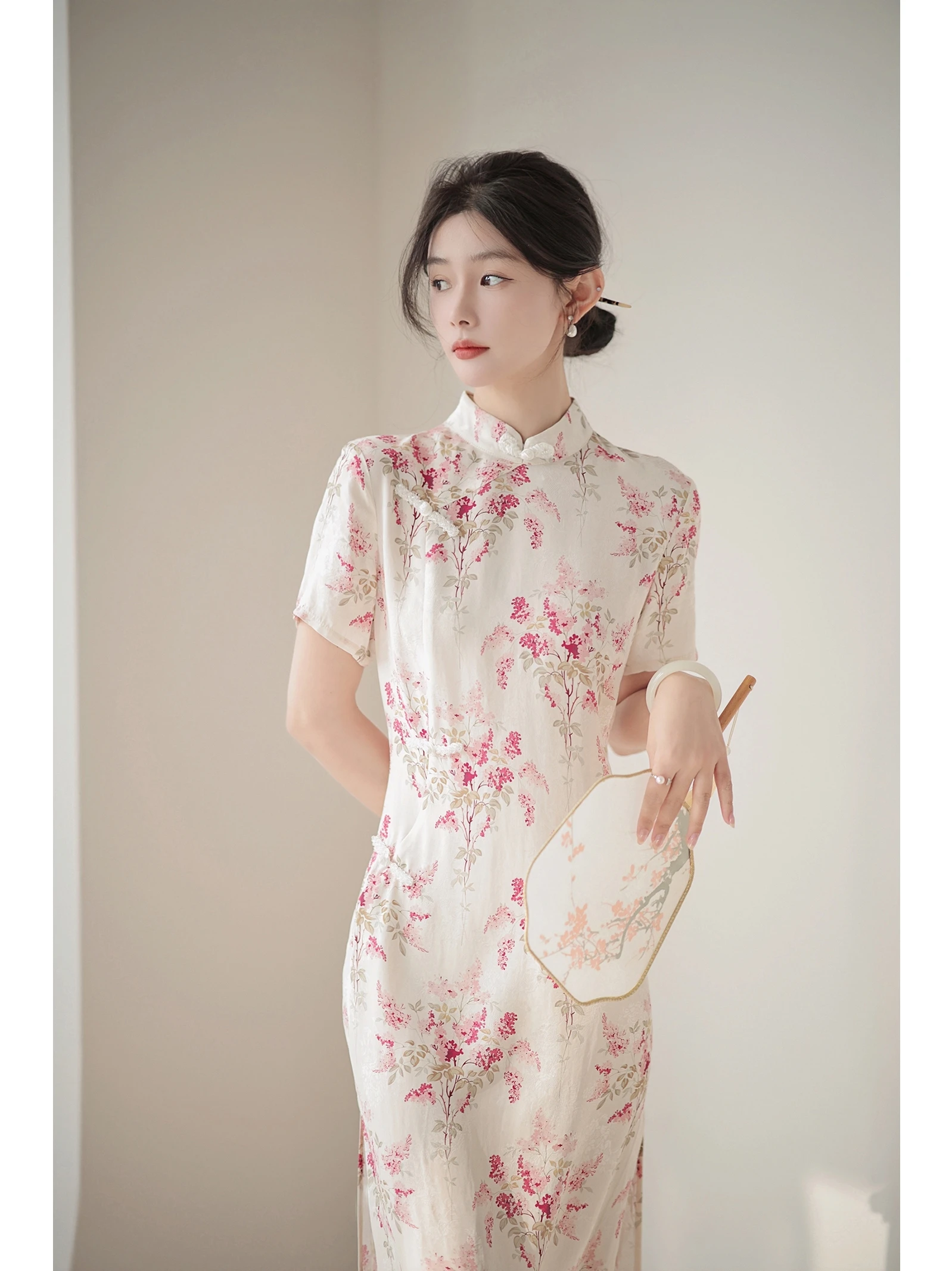 

Zhaodaxi Simple Retro Chinese Sle Straight Leg Waist Cinching Button up irt Stand Collar Long Sve Loose Fit Women's irt