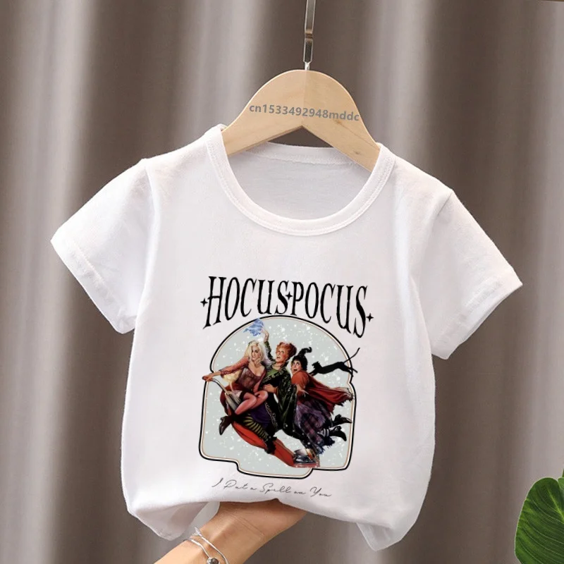 Детские футболки с принтом ведьмы Sanderson Sister Hocus Pocus на Хэллоуин одежда для девочек футболка маленьких мальчиков летние детские Фото №2