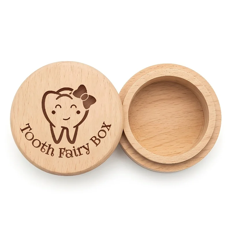 Wooden Baby Tooth Storage Box Hairpin Pattern Teeth Collection Box for Children Newborn Gift Idea with Toothed Bow Design