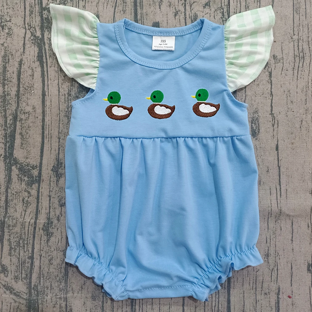 

z1203-09 SR3266 Pre-sale Wholesale baby romper kids clothes girl embroidery duck flying sleeve romper boutique children clothing