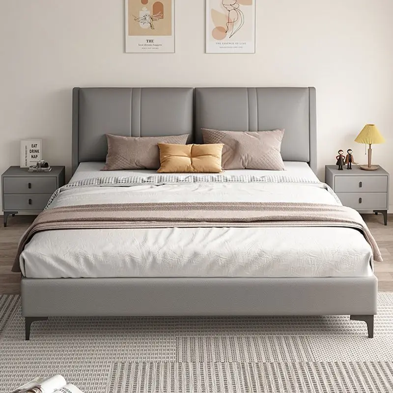 Solid wood bed, Italian-style 1.8m double bed, master bedroom economy tech fabric bed, soft bedding 1.2m, rental room bed 1.5m
