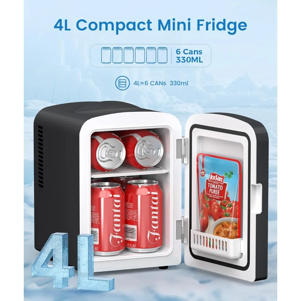 Skincare Fridge With Built-in LED Light Mirror, 4L Compact Mini Refrigerator AC/DC Portable