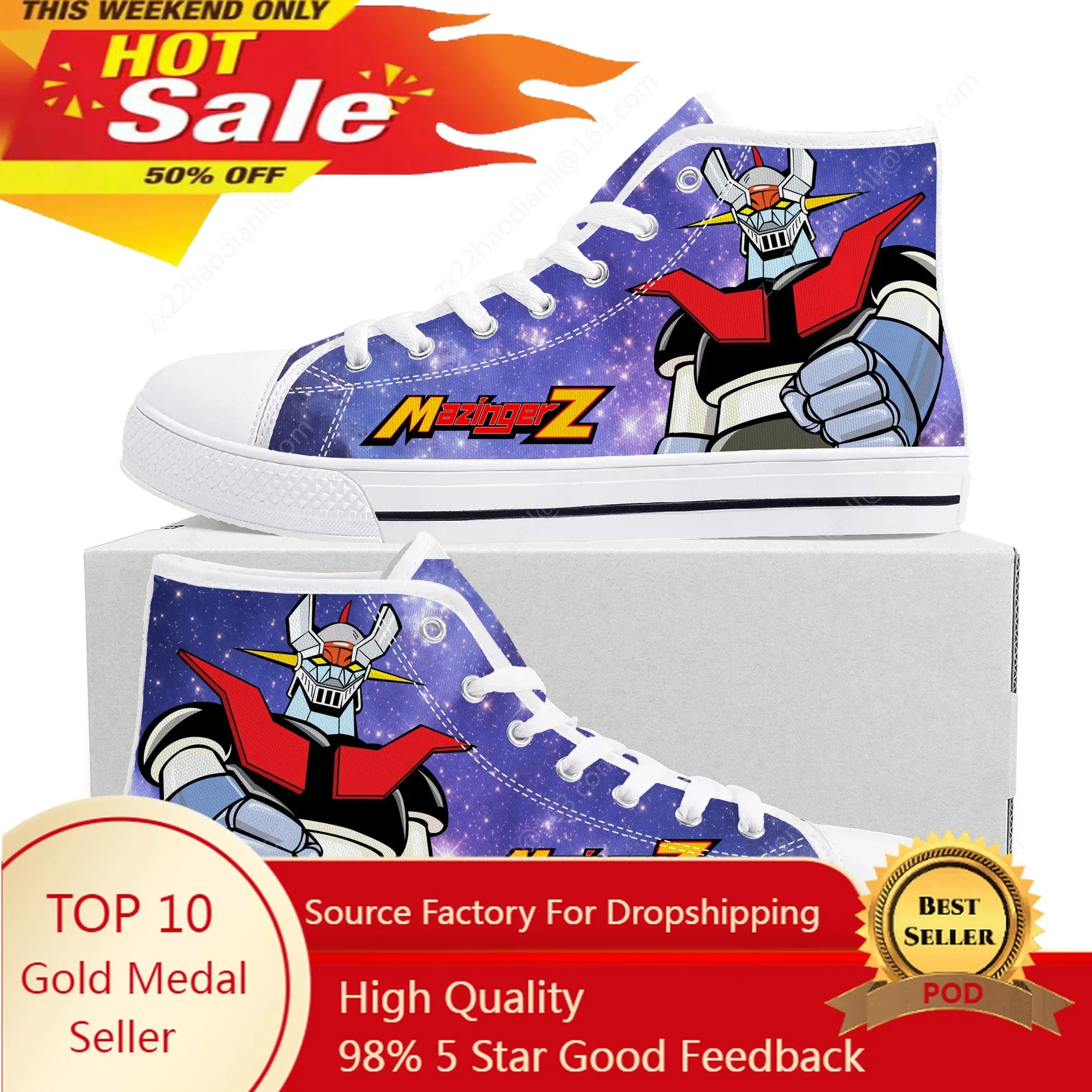 Hot Comics Mazinger Z Manga High Top Sneakers High Quality Mens Womens Teenager Canvas Sneaker Casual Couple Shoes Custom Shoe
