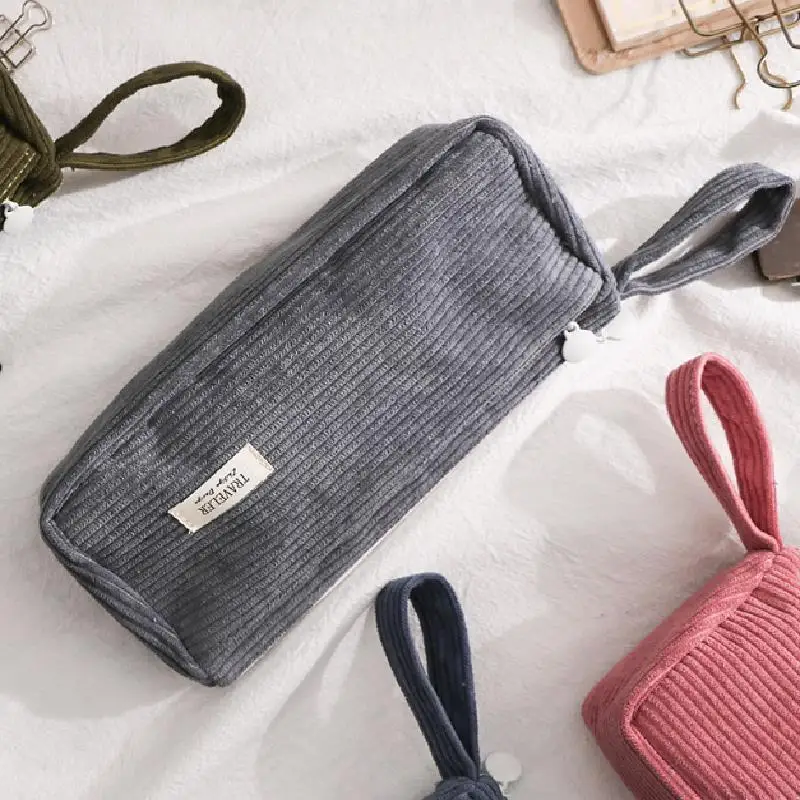 Korean Corduroy Cosmetic Bag Small Makeup Pouch Lady Portable Travel Toiletry Bag Necesserie Organizer Student Cute Pencil Case