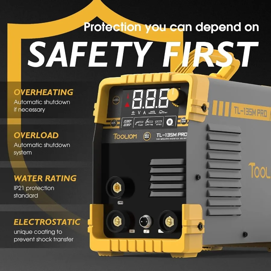 135A Gasless Flux Core MIG Welder 110V 3in1 Welding Machine with IGBT DC Inverter and LCD Display for Efficient and Versatile W