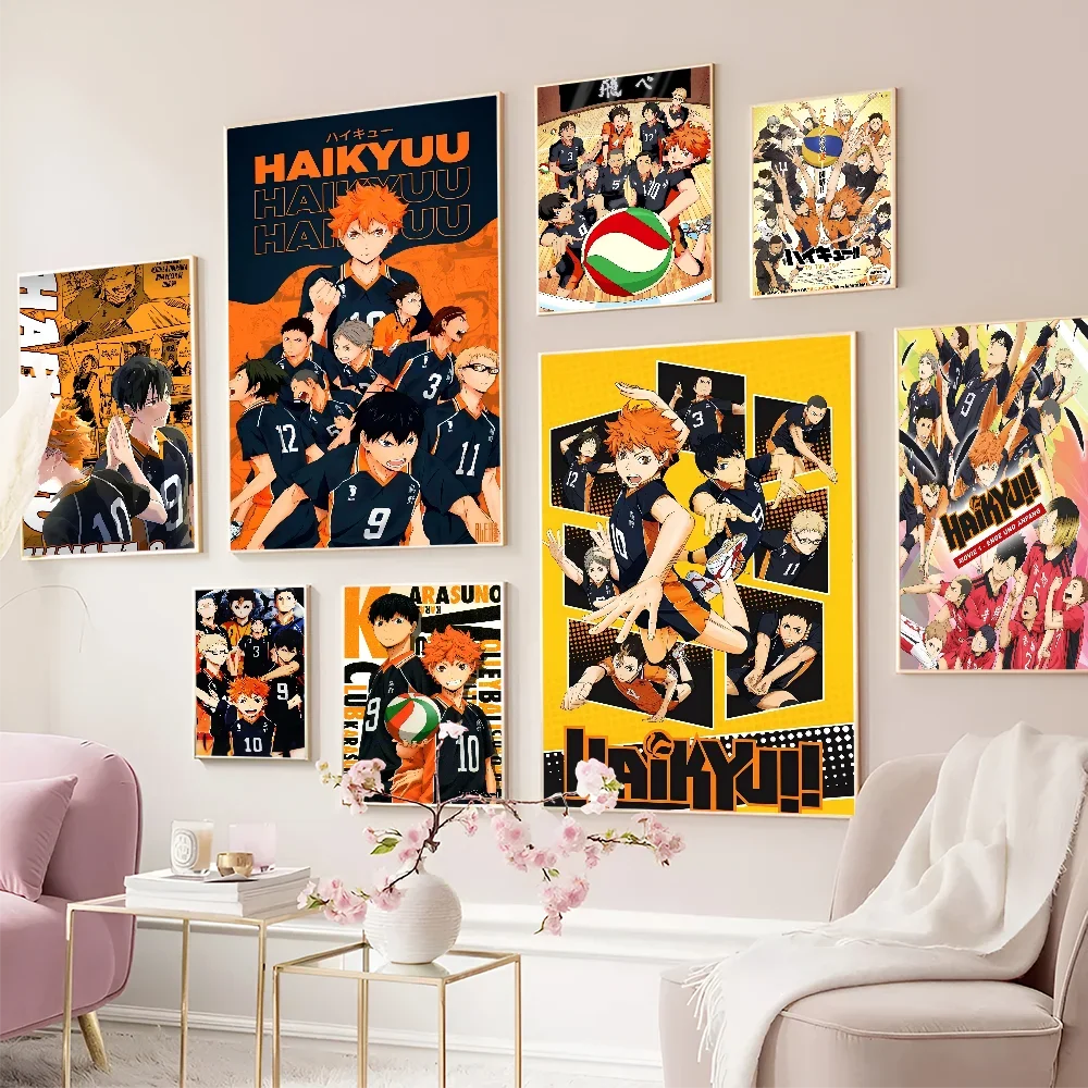 Volleyball Teenager Japan Anime Haikyuu Vintage Posters Sticky Retro Kraft Paper Sticker DIY Room Bar Cafe Sticker Wall Painting