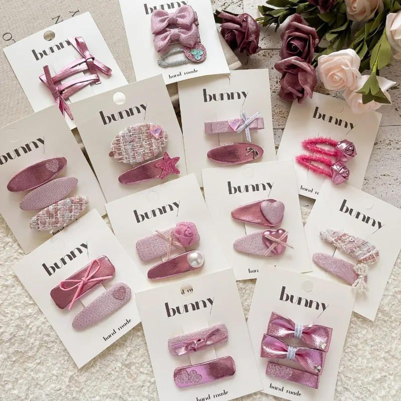 

Pink Glossy Bow Hair Clips Set Adorable Design for Little Girls Sweet Side Forehead Holders Versatile Non Slip Grip Accessories