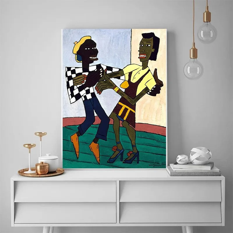 William H-Johnson Abstract Canvas Wall Art Jitterbugs Three Little Children Cafe Giclee Print Harlem Renaissance African Decor