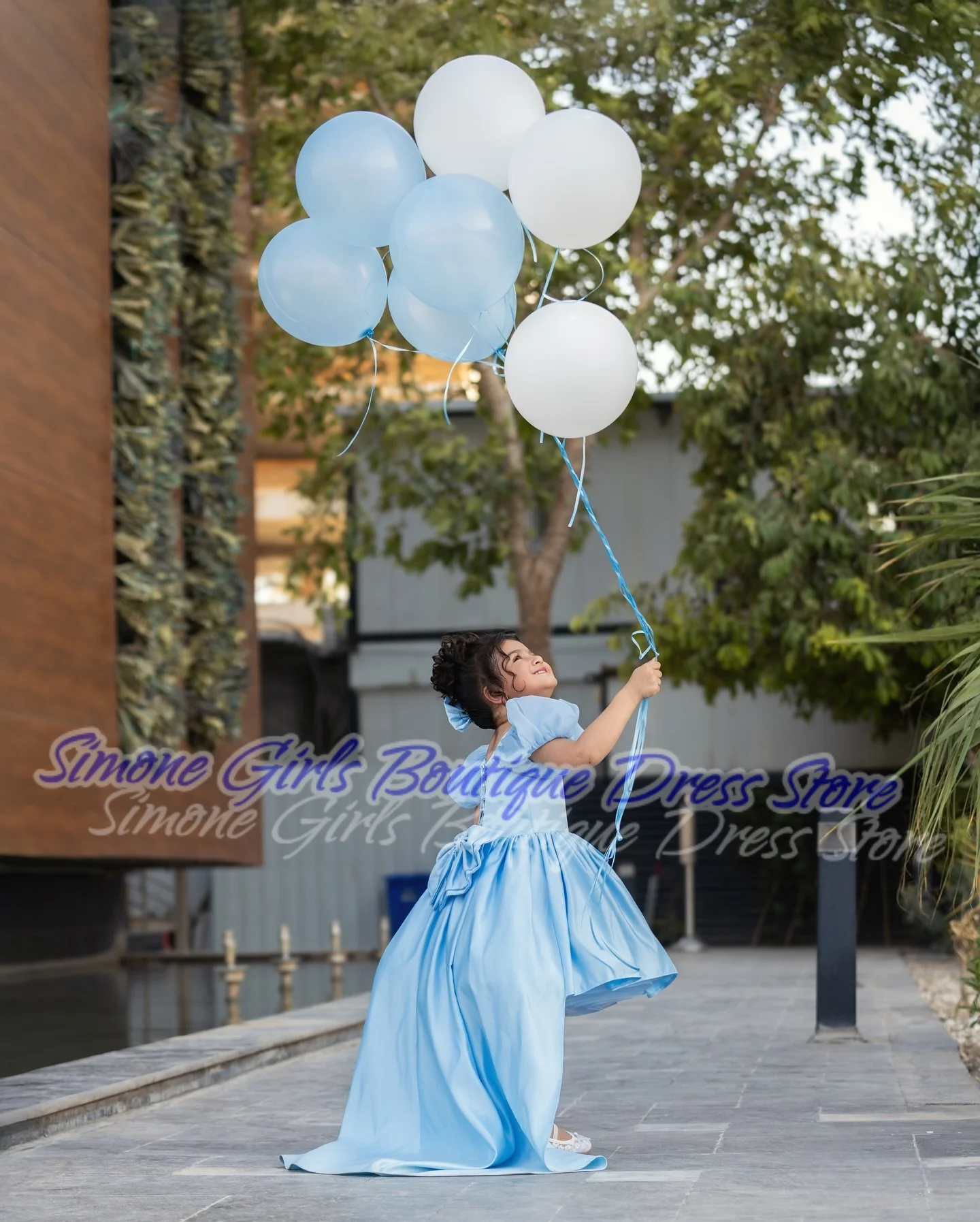 Vestido de princesa azul con mangas abullonadas, vestido de niña de flores para fiesta de cumpleaños, recuerdos formales, ceremonias de boda, actuaciones de baile