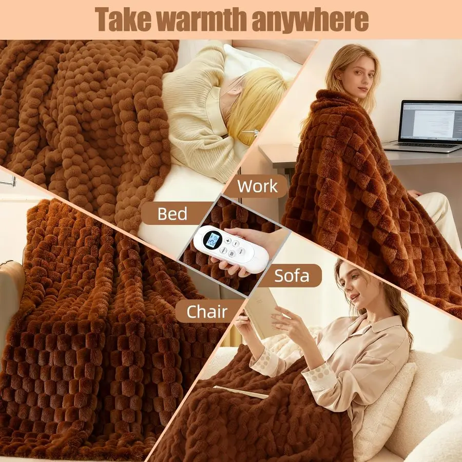 

Heated Blanket Throw 50 x 60 Soft Ribbed Faux Fur Flannel Fast Heating 12 Heat Levels 112H Timer amp Overheat Protection amp Aut
