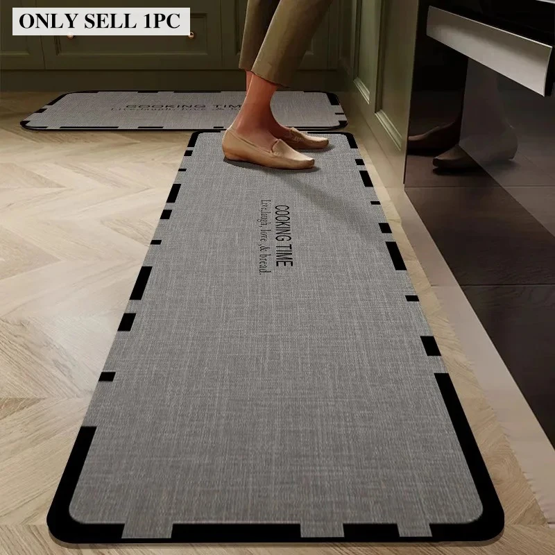 Kitchen Carpet Waterproof Oil-proof Floor Mat PVC Non-slip Leather Rug Black Long Foot Mats Home Decor Rugs Alfombra De Cocina