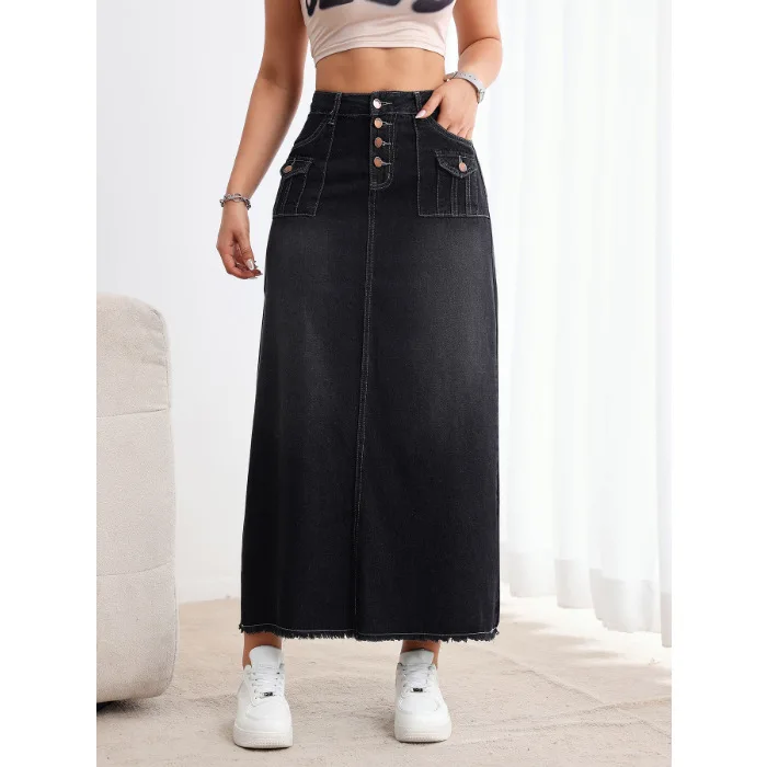 

American Retro Washed Denim Skirt Loose Women's Tide Multi-buckle Medium and High Waist and Thin 2025 Fashion