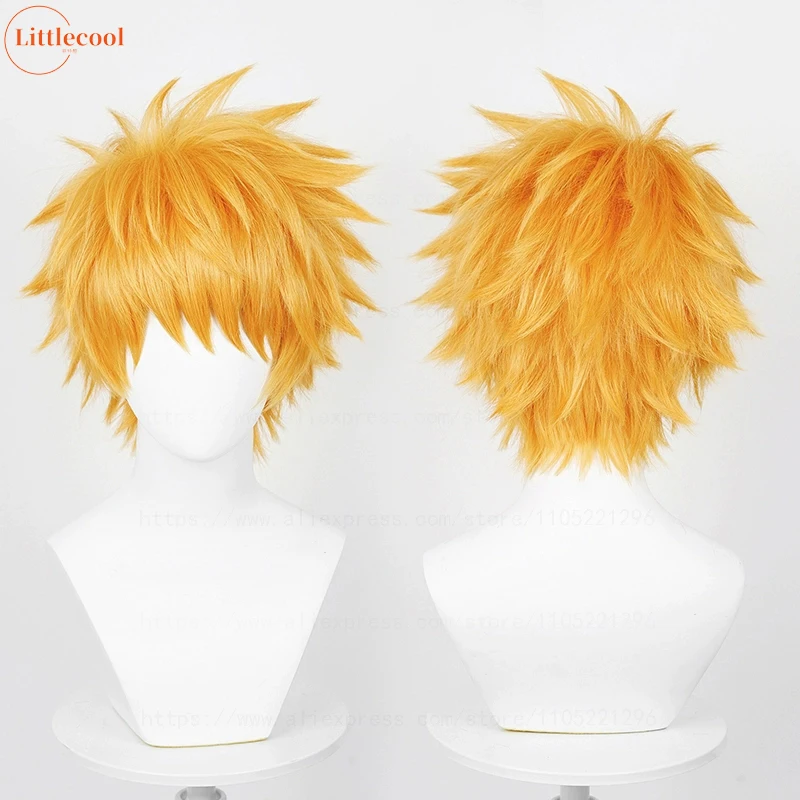 

Высокое качество аниме Куросаки Ичиго косплей парик 30 см оранжевый короткие термостойкие синтетические волосы парики для Хэллоуина + шапочка для парика