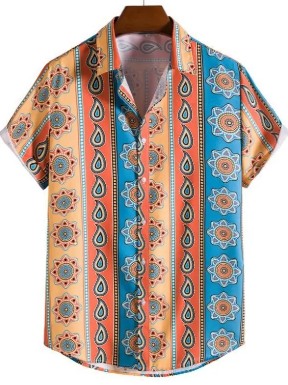 

Ethnic Sle Printed ort Sve Men's irt Youth Faion Sl Fabric Summer Casual Wear 00% Other Material