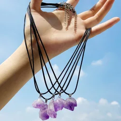 5 Pcs Purple Crystal Pendant Necklaces for Women Amethyst Irregular Rough Natural Stone Clavicle Necklace Female Vintage Jewelry