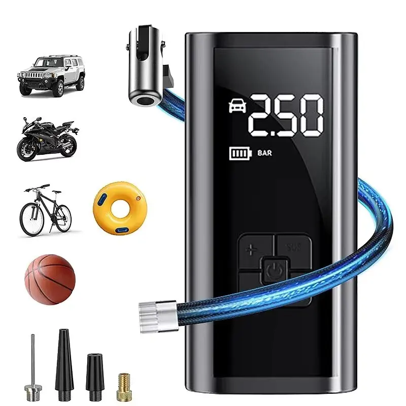 مضخة نفخ لاسلكية محمولة ضاغط هواء للسيارة عمر بطارية طويل للغاية مضخة نفخ الإطارات الكهربائية لكرات الدراجات النارية