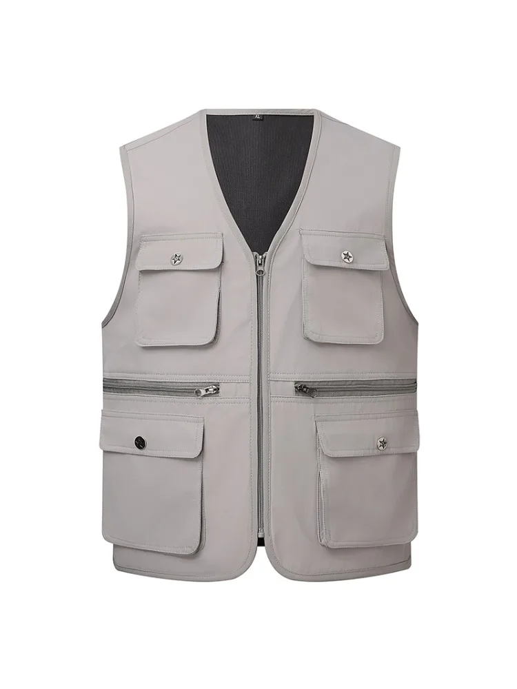 AliExpress NONE Men's Fashion Tactical Vest Spring Summer Outdoor Multi-Pocket Sleeveless Jacket Versatile for Hiking Cycling Camping Fishing
