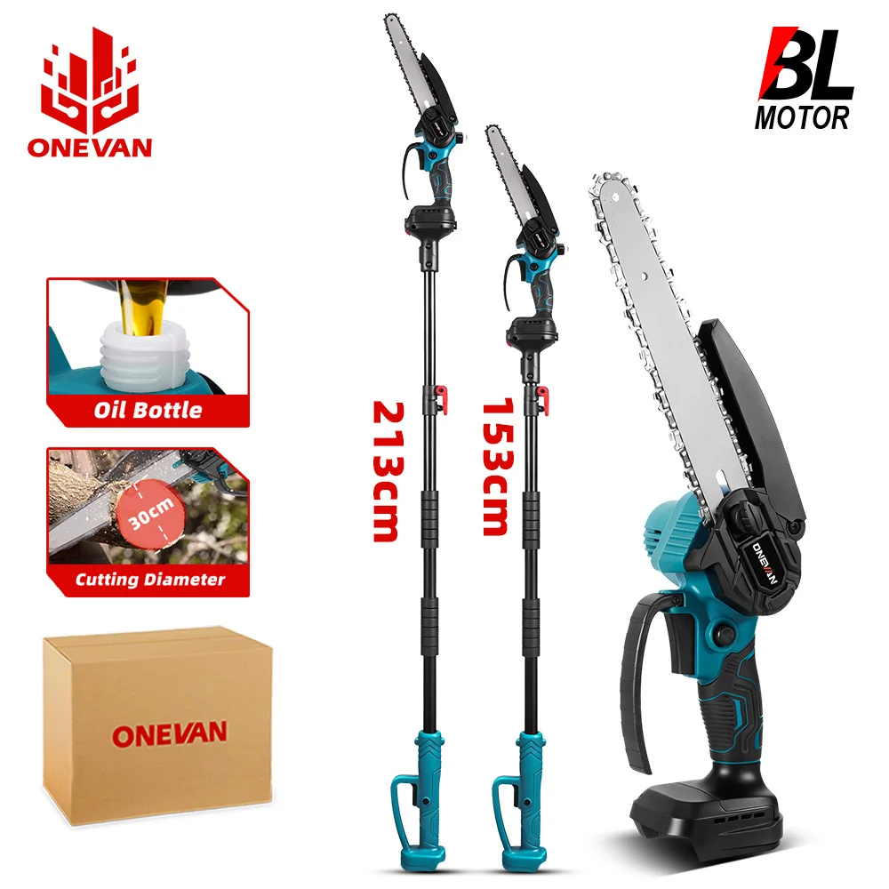 ONEVAN-motosierra eléctrica de poste sin escobillas, sierra alta inalámbrica telescópica, herramienta eléctrica de poda de jardín para batería de 21V y 18V, 8 pulgadas