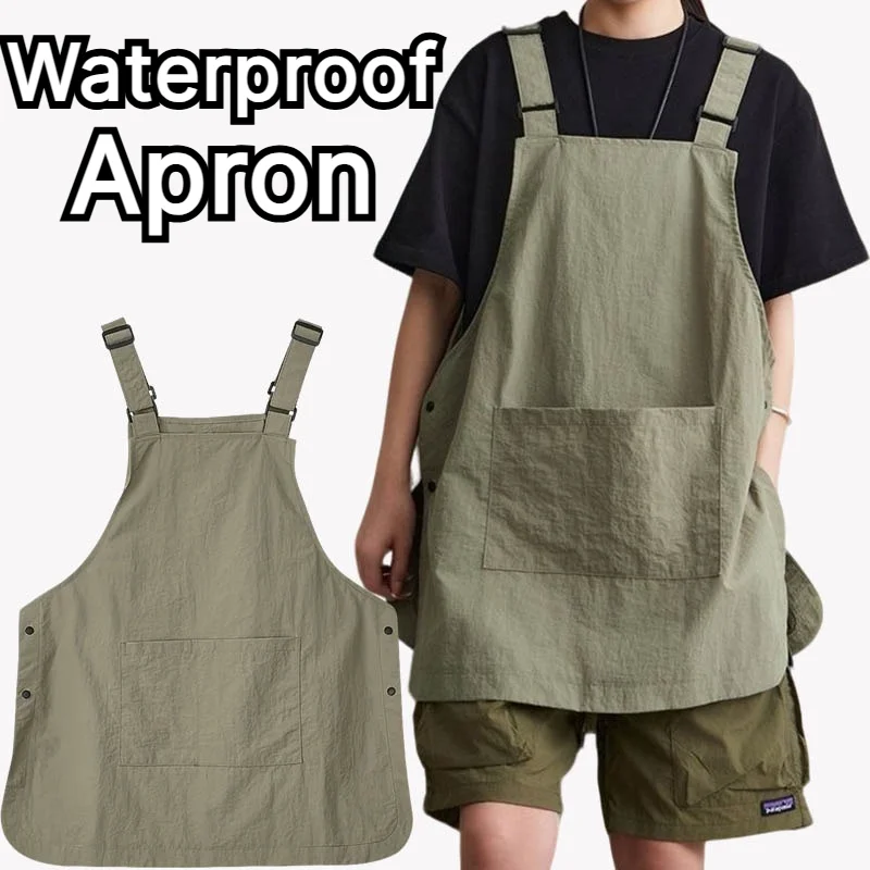 Waterproof Unisex Work Apron Adjustable Strap with Pockets for Barber Coffee Shop Kitchen Gardening Catering Household Workwear