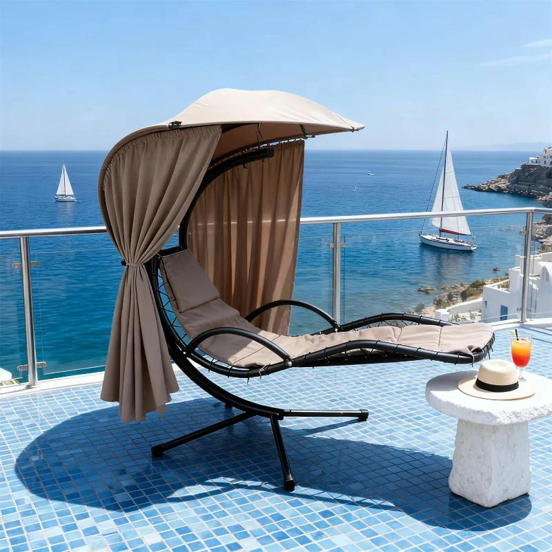 

Outdoor parasol hanging lounge chair with seat cushion