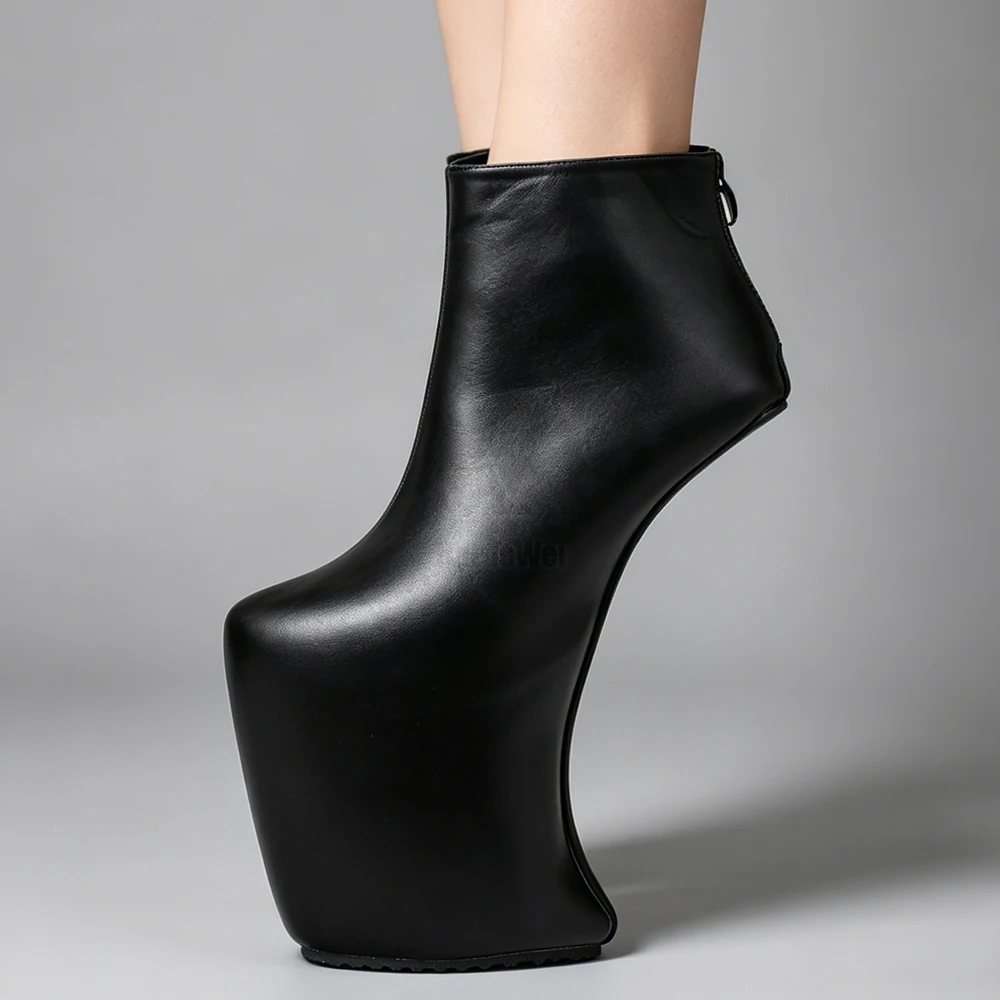 Women Heelless Platform Boots Sexy Round Toe design 2019 Womens Shoes Ankle Boots Fashion High Heels Large Size 36-46