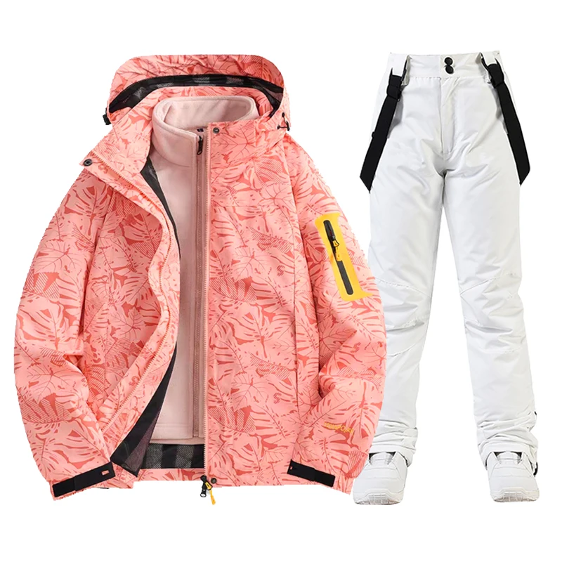 

Женская лыжная куртка + брюки, зимний теплый ветрозащитный лыжный костюм, женское пальто для сноуборда, брюки для спорта на открытом воздухе, кемпинга, брендовые комбинезоны