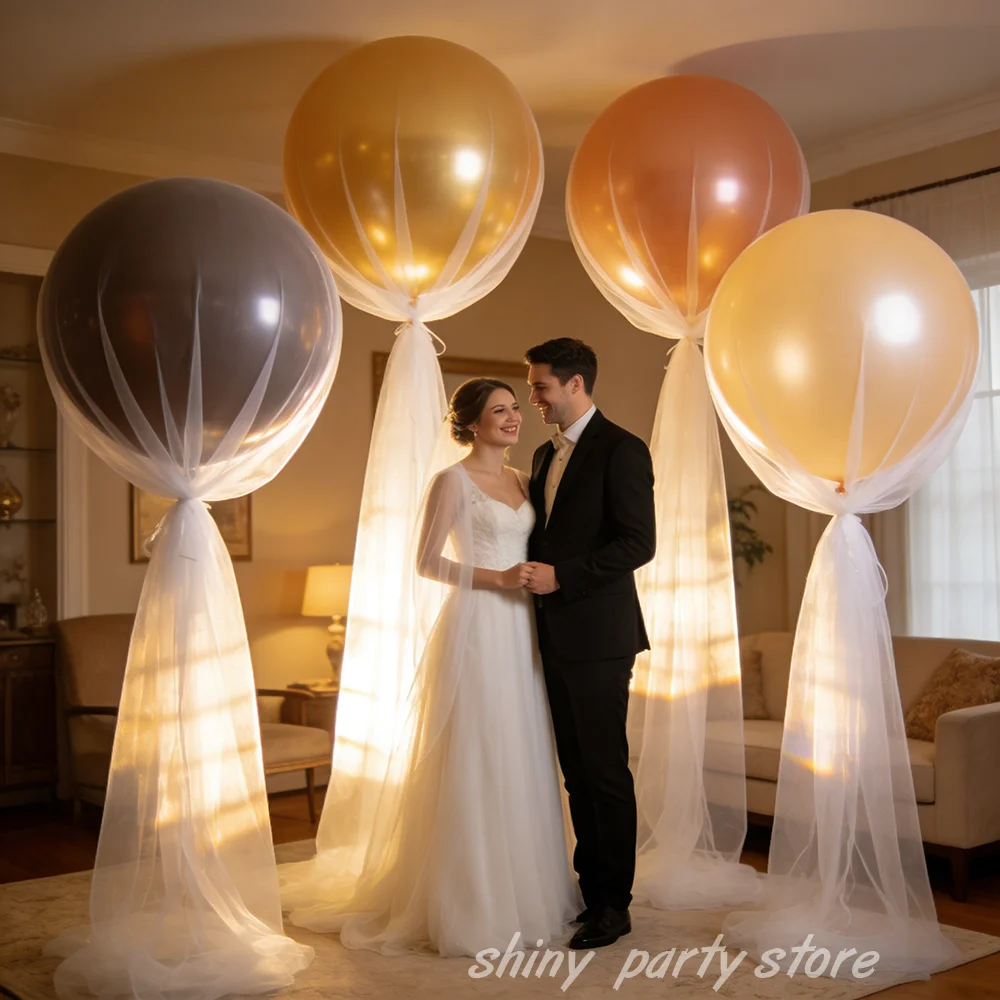 

36inch Helium Balloons 1.6m×5m White Gauze Set Birthday Engagement Wedding Decoration Girl Banquet Custom Decor Celebration