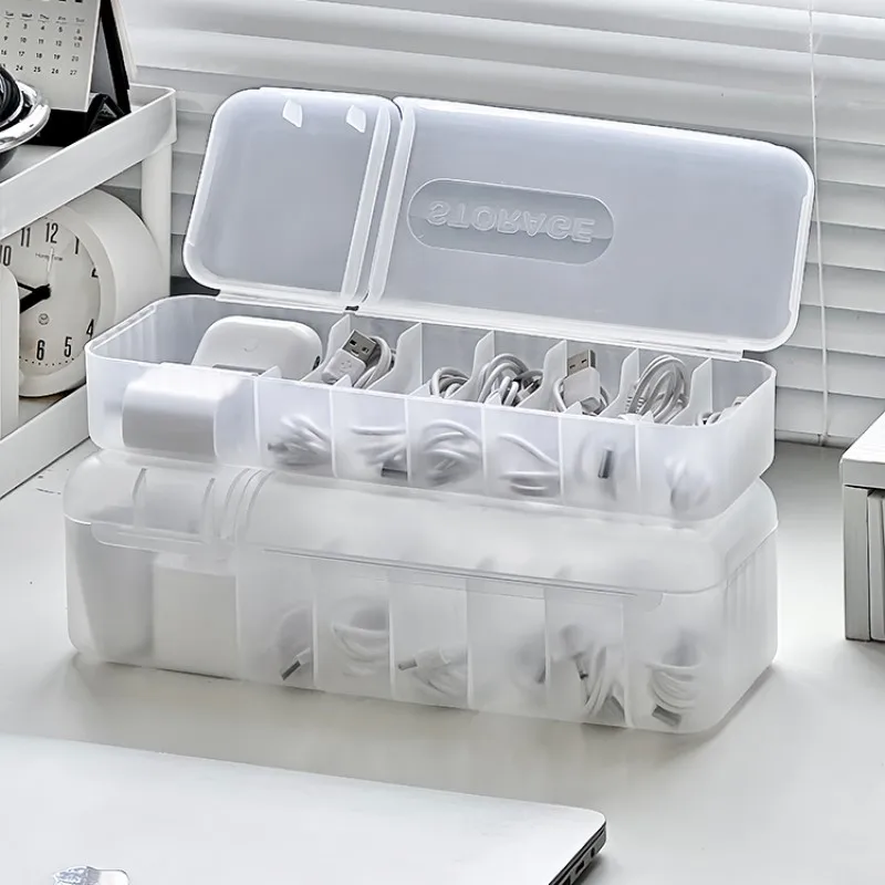 Data Cable Organizer Box With Lid Portable Charge Cable Management USB Cord Sorter Desk Electronic Accessorie Organizer for Home