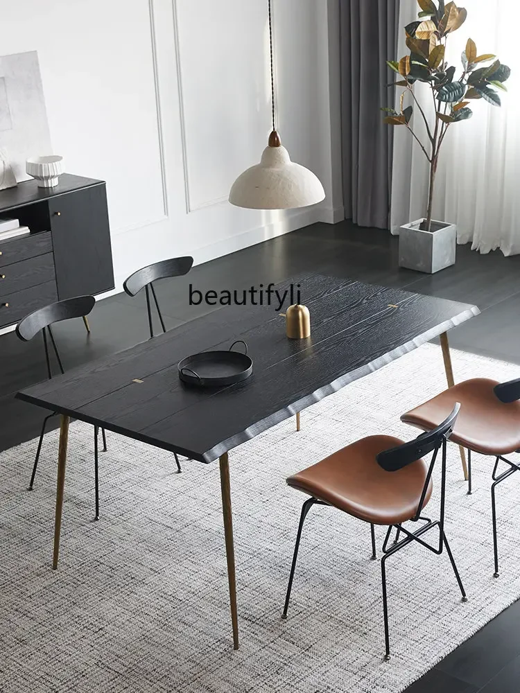 Nordic Solid Wood Dining Tables and Chairs Set Bench Black Dining Table Living Room Small Apartment Light Luxury Dining Table