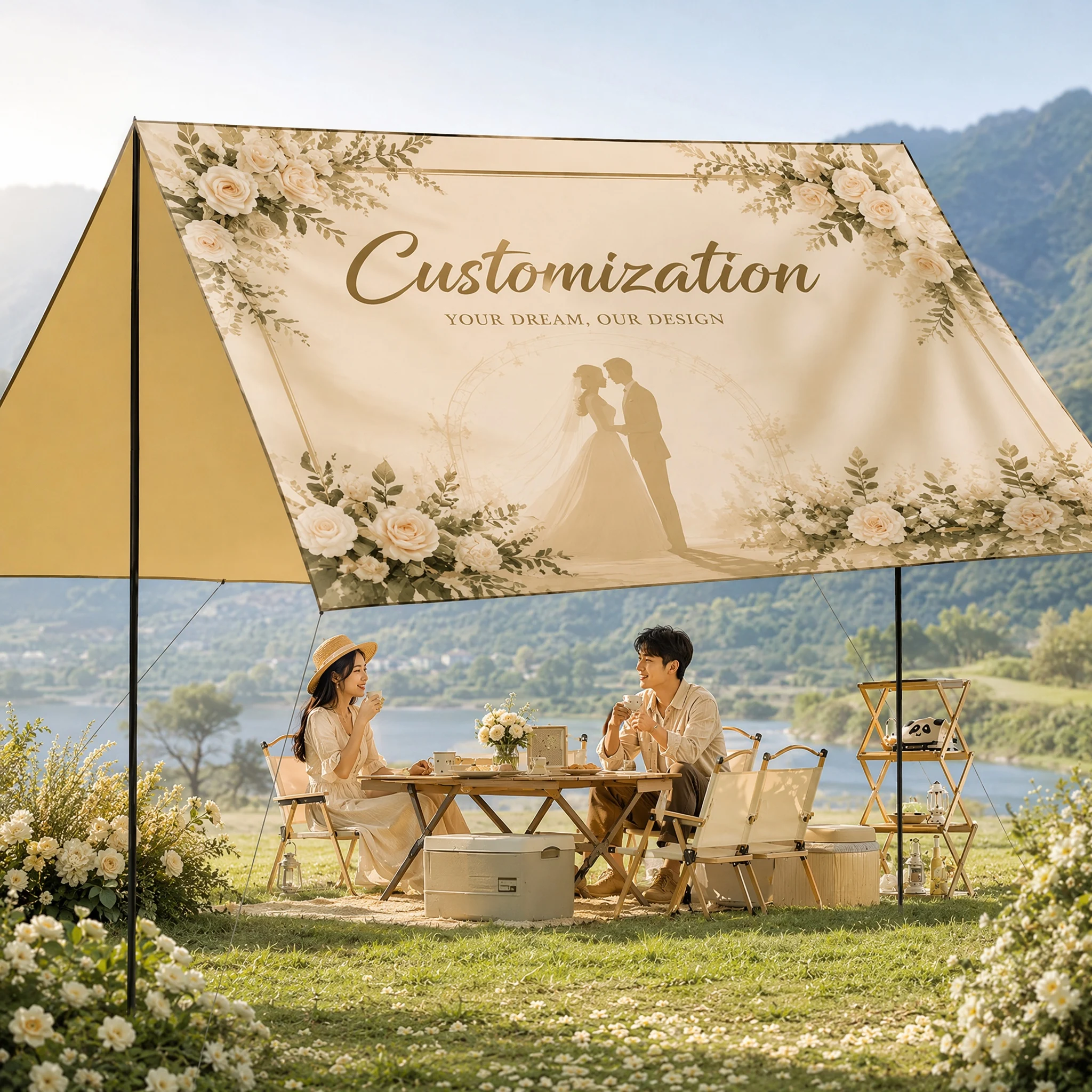 Personalized Outdoor Canopy Tent Custom Image Printing Waterproof Camping Shelter Sunshade Awning for Wedding Event Decoration