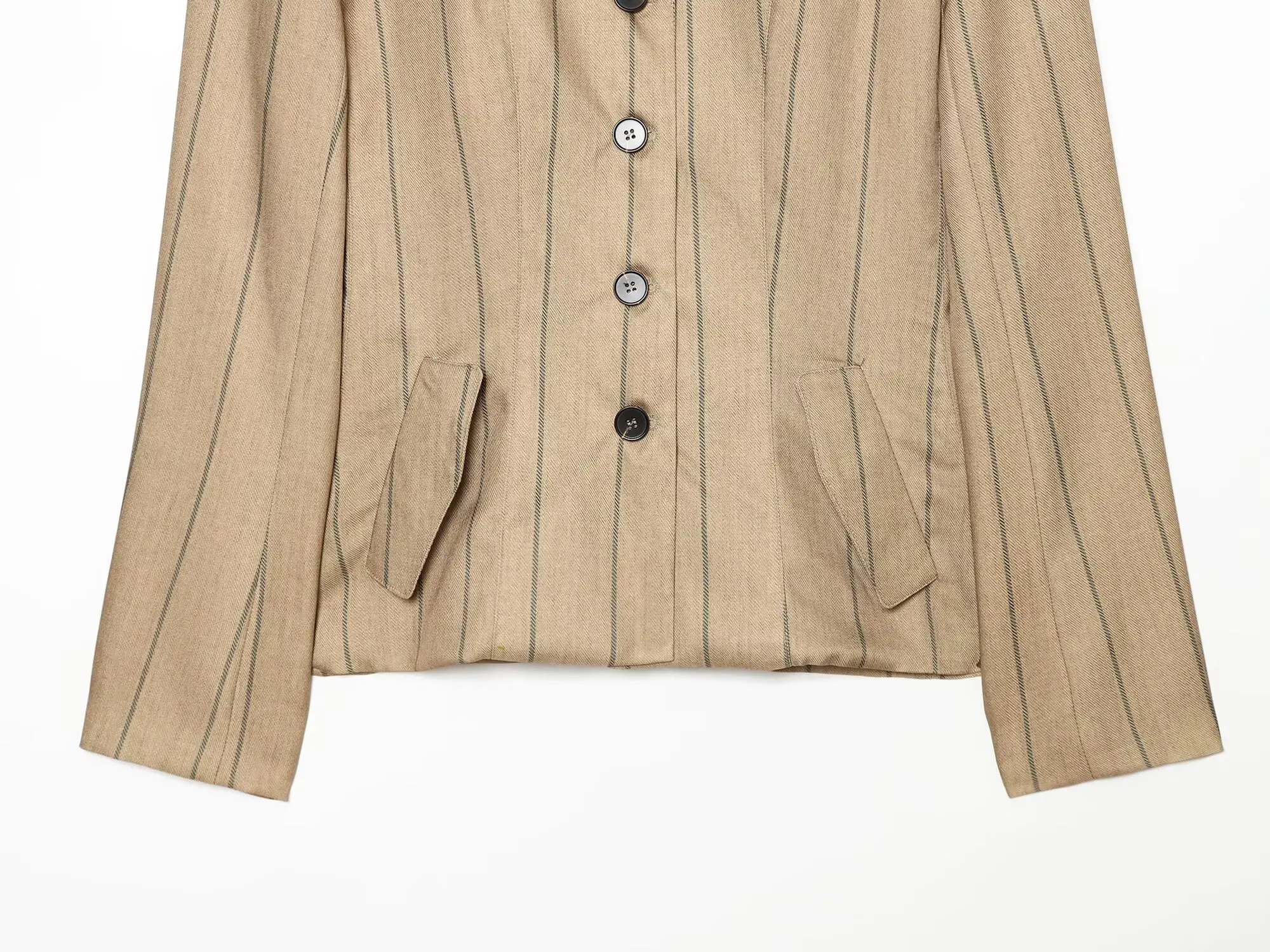 TFMLN Damen Blazer mit Streifenmuster und Stehkragen, schlank geschnitten, lässig, einreihig, Retro-Bürojacke, Oberbekleidung, modische Pendlerjacke – Detail 7