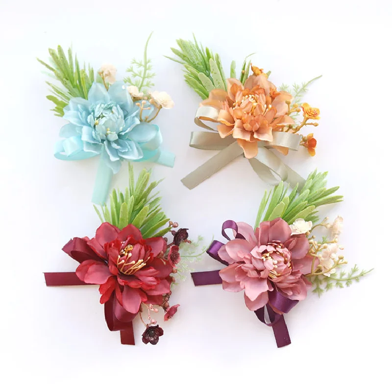 Boutonniere And Wrist Corsage Wedding Bracelet Handflower Studio Photography Props Multi color Wholesale 535