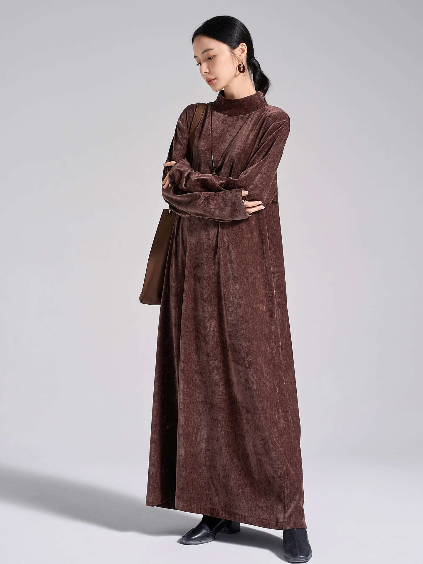 

Ele Simple Coffee Color 2026 Early Spring Robe Dr Original Design Loose Slimming plus Size Women's Clothing